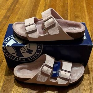 Birkenstock Arizona BS Light Rose Fur Lined Leather Narrow Womens US 7 WD
